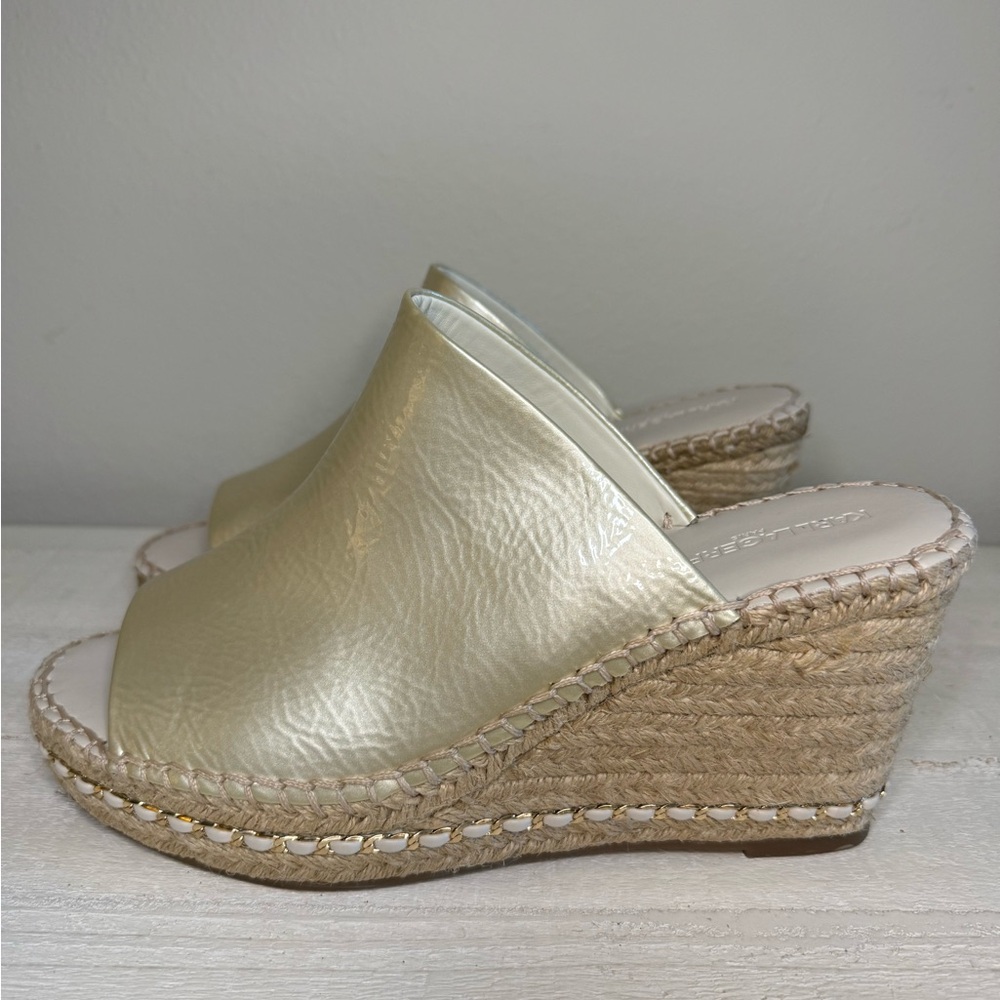 KARL LAGERFELD Paris Carina Slip On Open Toe Wedge Sandals Women’s 9.5 LIKE NEW - Picture 5 of 10